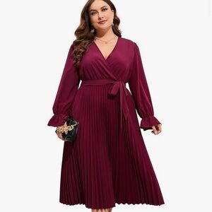 Elegant Burgundy  Faux Wrap Dress
